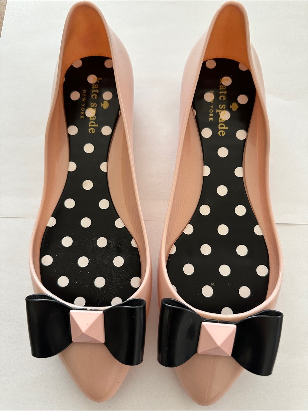 kate spade Blush Pink Pointed Flats with Black Bow